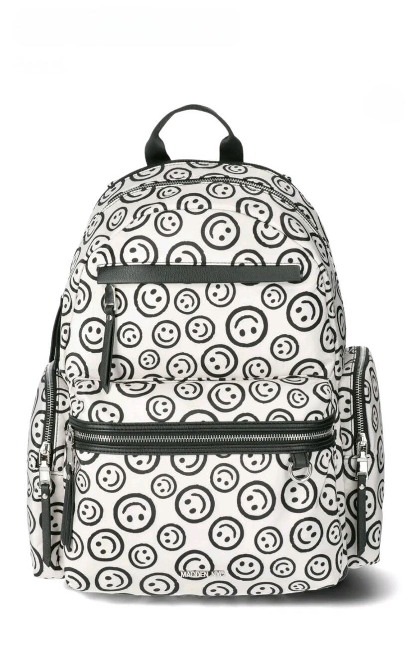 Madden NYC Smiley Face Backpack 18.5" Dome Pouch Tech Sleeve School Travel New